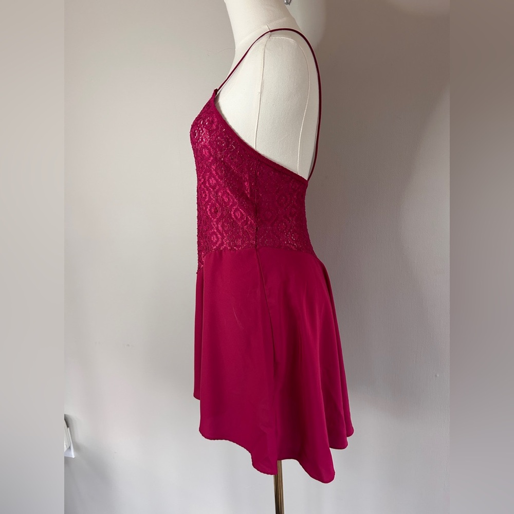 VINTAGE VAL MODE 90s Romantic Lace Basque Waist Red Slip Dress Valentines Size S - Picture 6 of 15